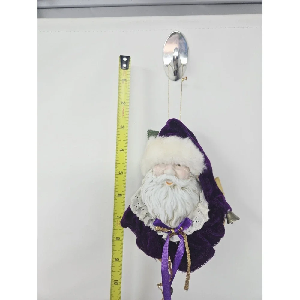Vintage Santa Head Ornament Or Shelf Sitter White  Purple w Porcelain Face Lot 2